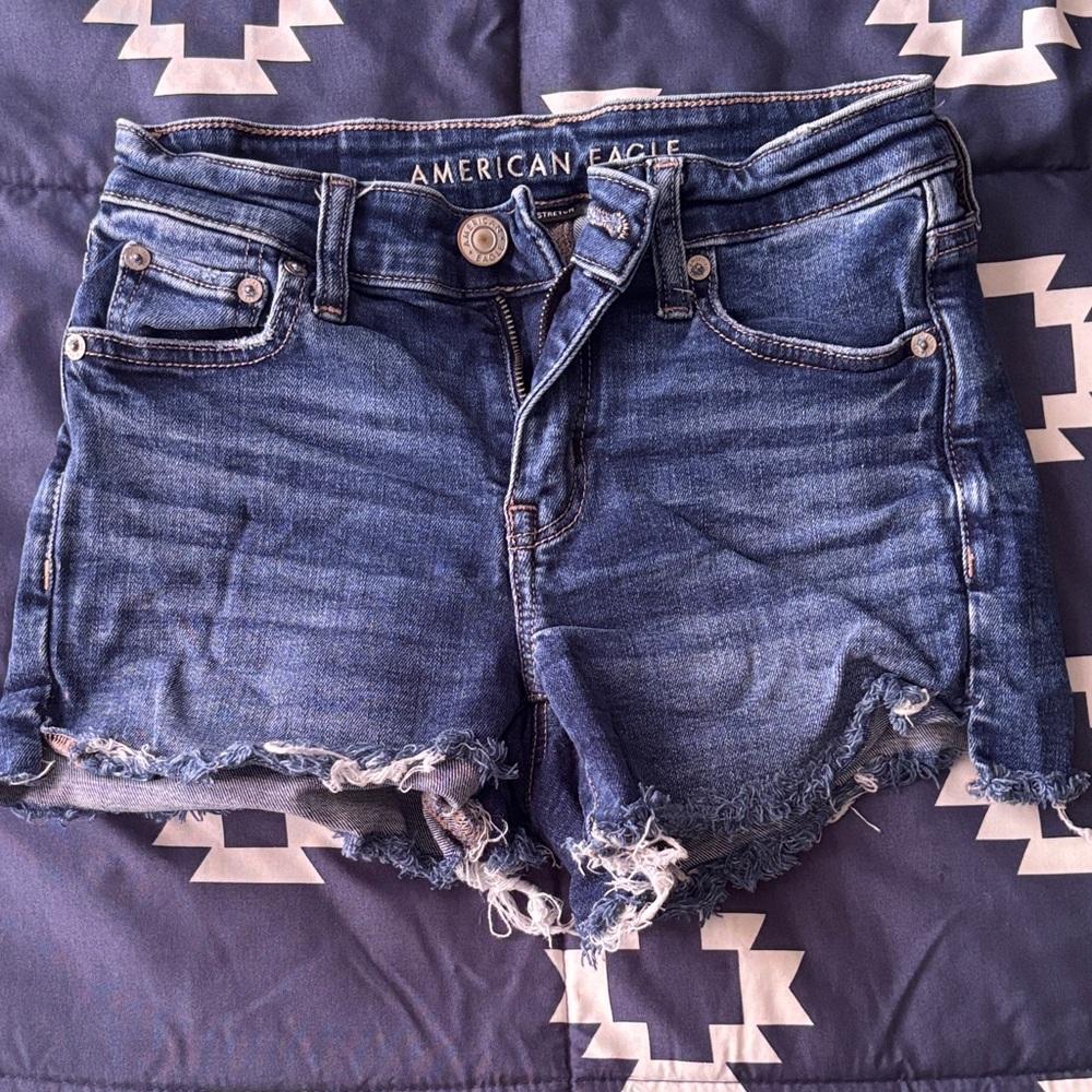 American Eagle Outfitters Blue Distressed Jean Shorts